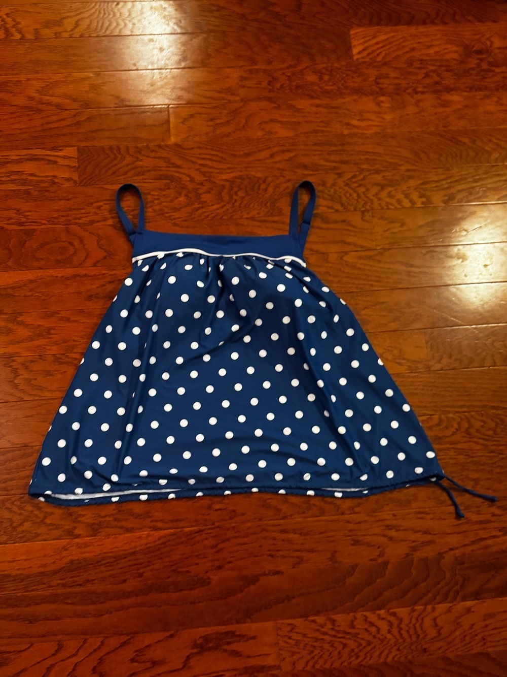 Beach House | Women’s Blue and White Polka Dot Swim Top Size 16